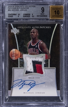 2004-05 UD "Exquisite Collection" Patches Autographs #MJ Michael Jordan Signed Game Used Patch Card (#037/100) – BGS MINT 9/BGS 10